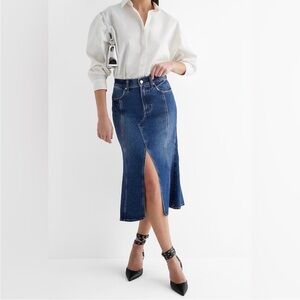 Express Denim Midi Skirt with Front Slit